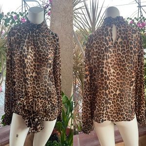 NEW Express Leopard Print Tie Front Blouse MEDIUM